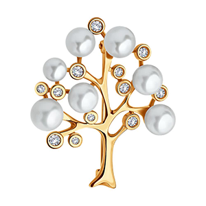 Броши золотые с искусственными камнями и без камней